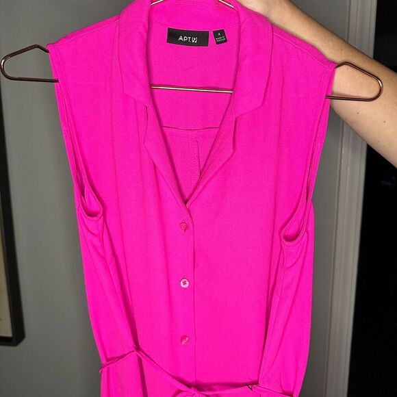 Apt. 9 Shirt Dress Button Up Size 4 Tie Notched CollardLapel Sleeveless HotPink - Picture 5 of 8